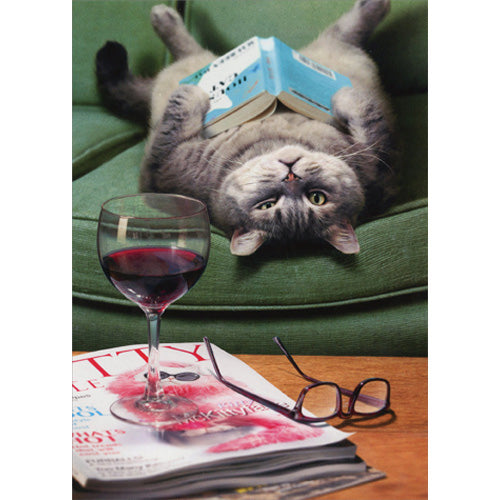 Avanti Press Upside Down Cat Reading Book Mother's Day Card