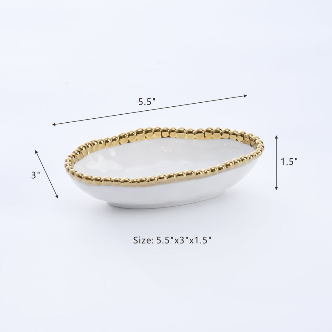 Pampa Bay Golden Salerno Long Condiment Bowl - White/Gold