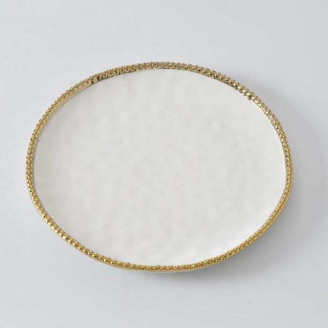 Pampa Bay Round Dinner Plate - White/Gold
