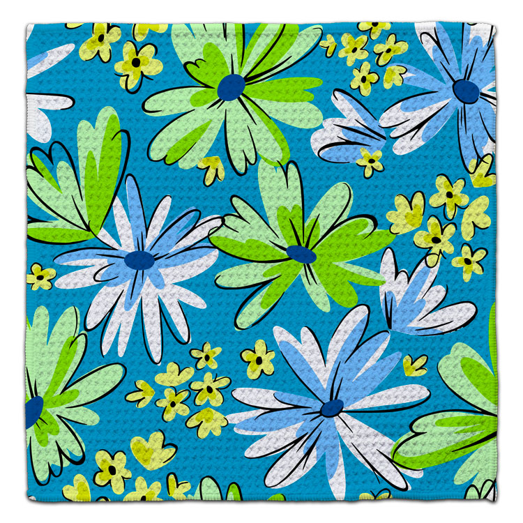 CJ Bella Co Eco-Friendly Washcloth - Retro Blue/Green Daisy