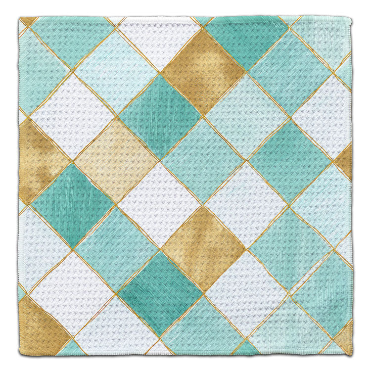 CJ Bella Co Eco-Friendly Washcloth - Diagonal Pattern Gold & Teal