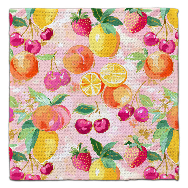 CJ Bella Co Eco-Friendly Washcloth - Fruit Mixed with Pink Background