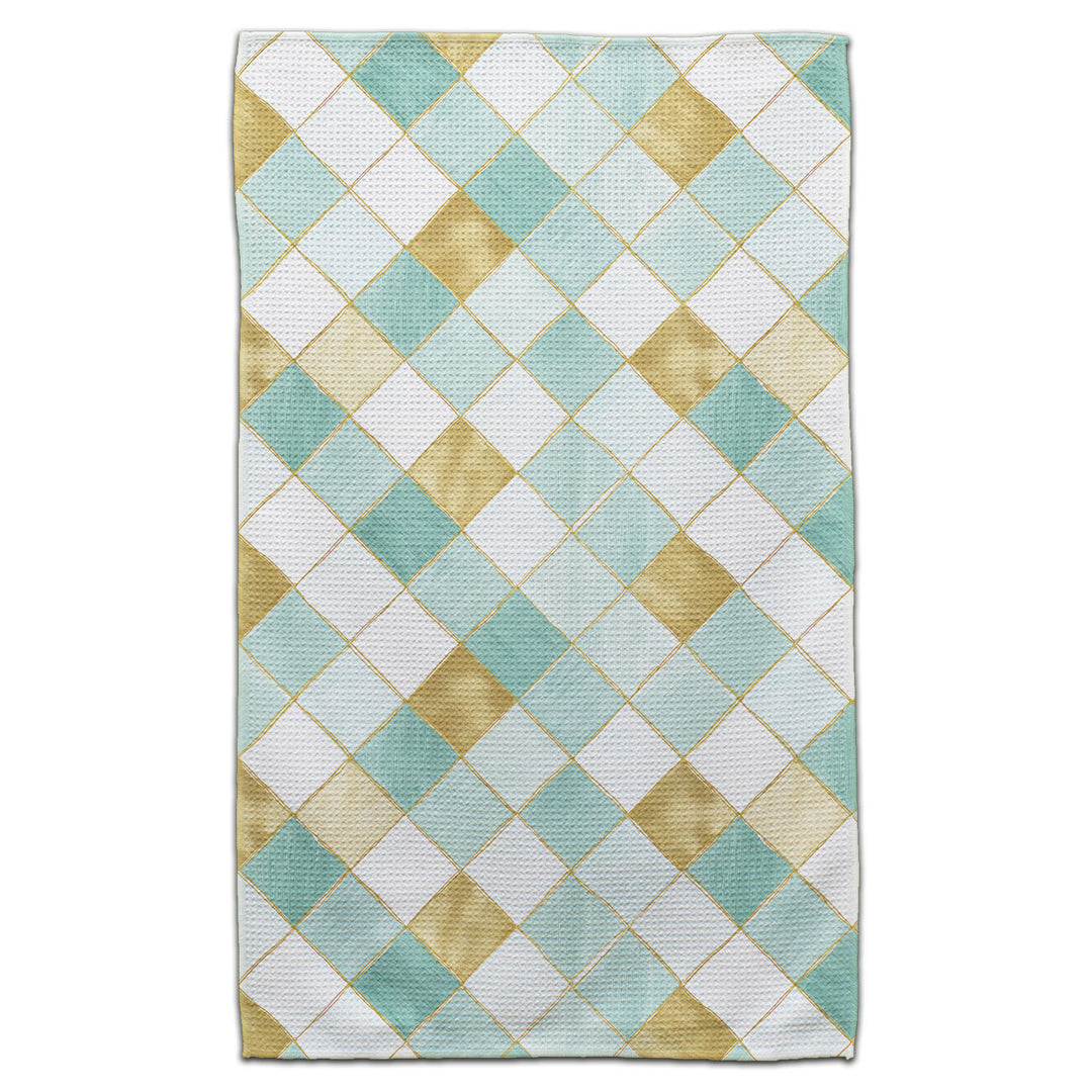 CJ Bella Co Eco-Friendly Towel - Diagonal Pattern Gold & Teal
