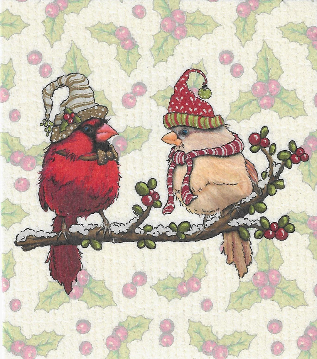 CJ Bella Co Dishcloth - Cardinal (2) Sitting on Branch