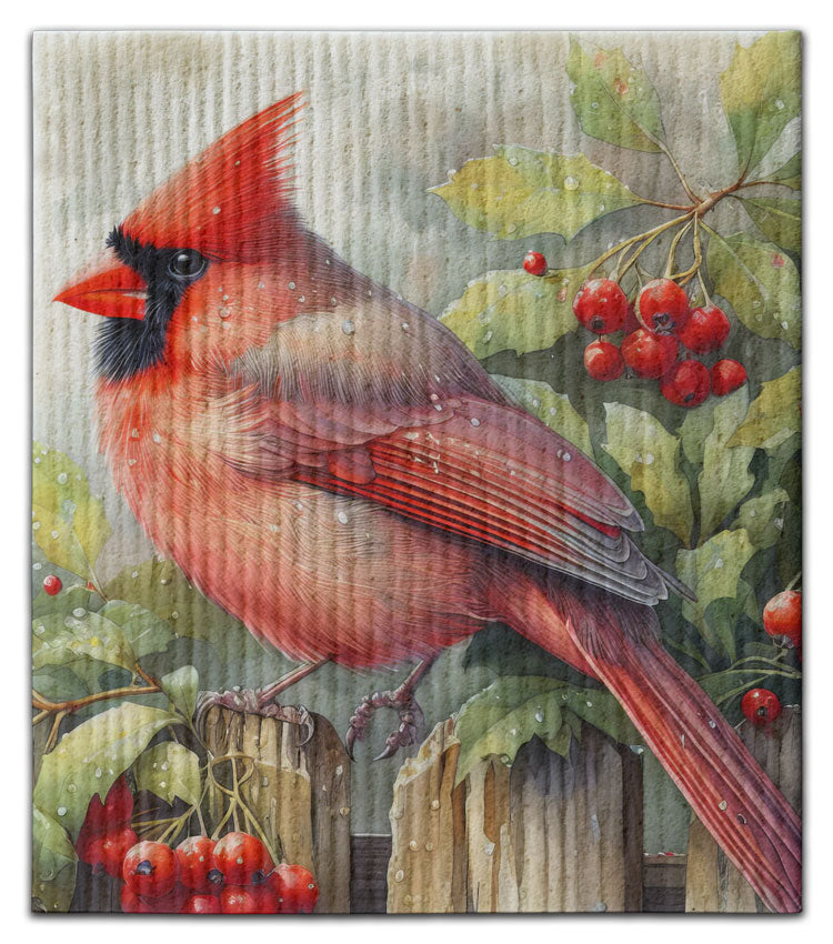 CJ Bella Co Dishcloth - Cardinal on Fence