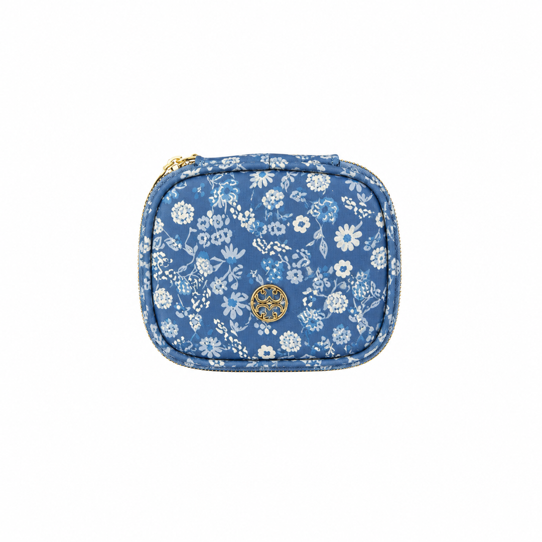 Mary Square Cosmetic Bag Pill Organizer - Petal Charm Blue