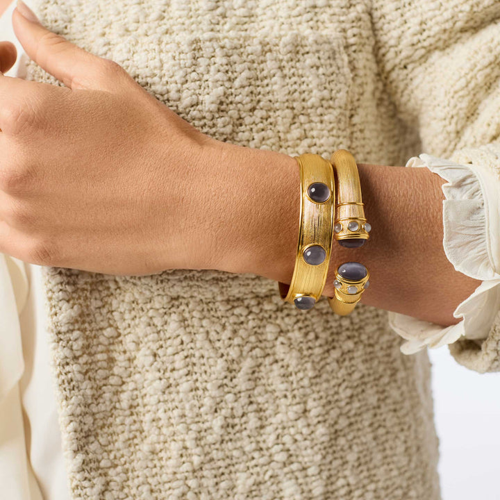 Julie Vos Cobblestone Stone Hinge Bangle - Multi Stone Cat's Eye