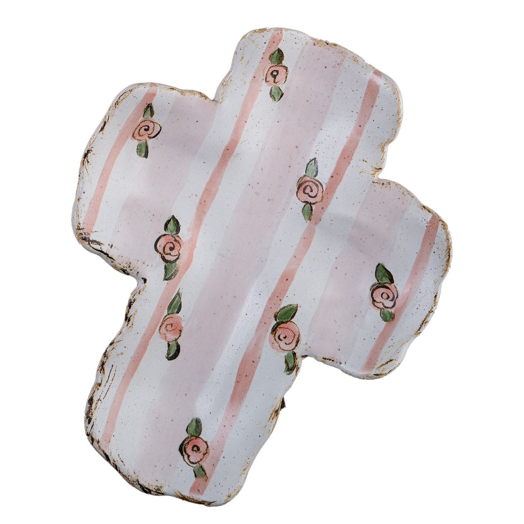 Etta B Cottage Stripe Cross - Pink Stripe