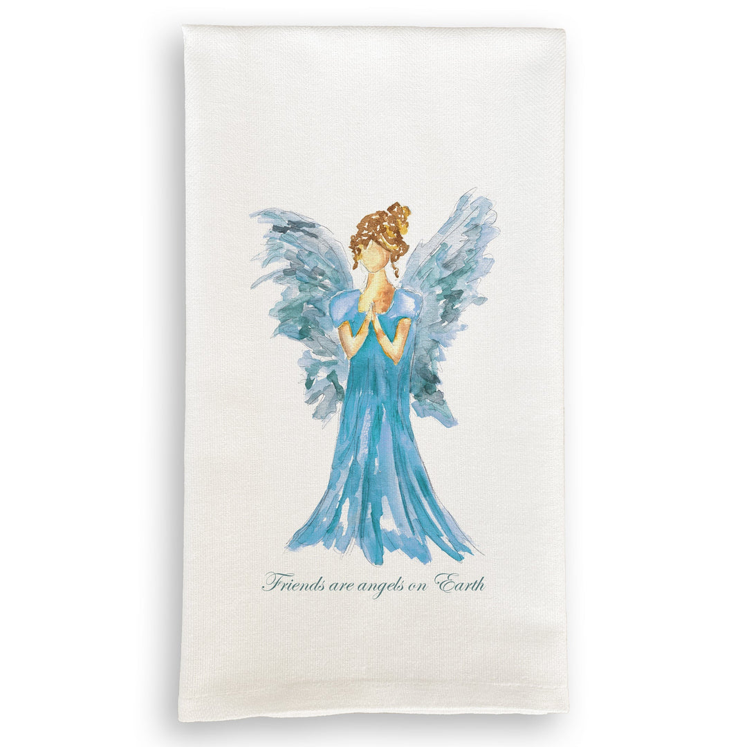 French Graffiti Dish Towel - Blue Ethereal Angel with Friends Quote