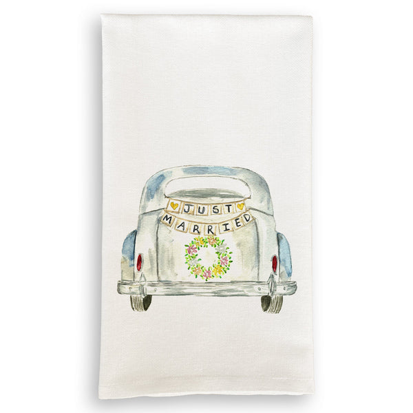 French Graffiti Dish Towel - Just Married Car