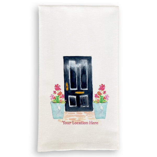 French Graffiti Dish Towel - Black Door with Geraniums Madison AL