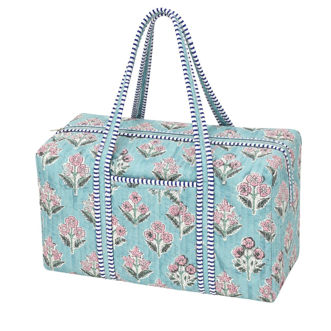 Queens Designs Quilted Duffle Bag - Blue Floral Vine