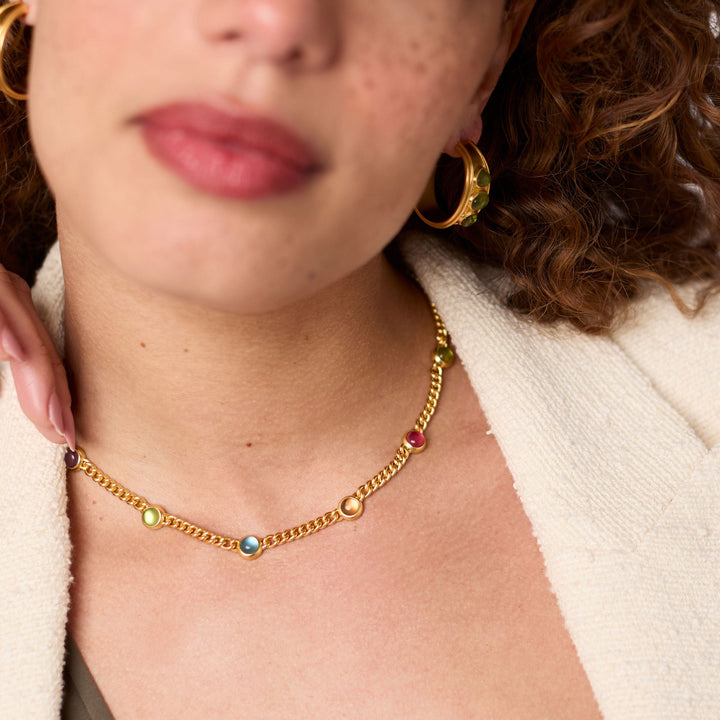 Julie Vos Dolce Delicate Station Necklace- Gold/Iridescent Palmetto Green/OS