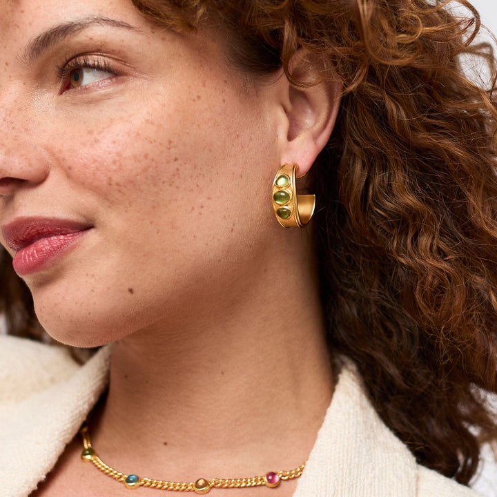 Julie Vos Dolce Stone Hoop Earrings - Gold/Iridescent Palmetto Green/Small