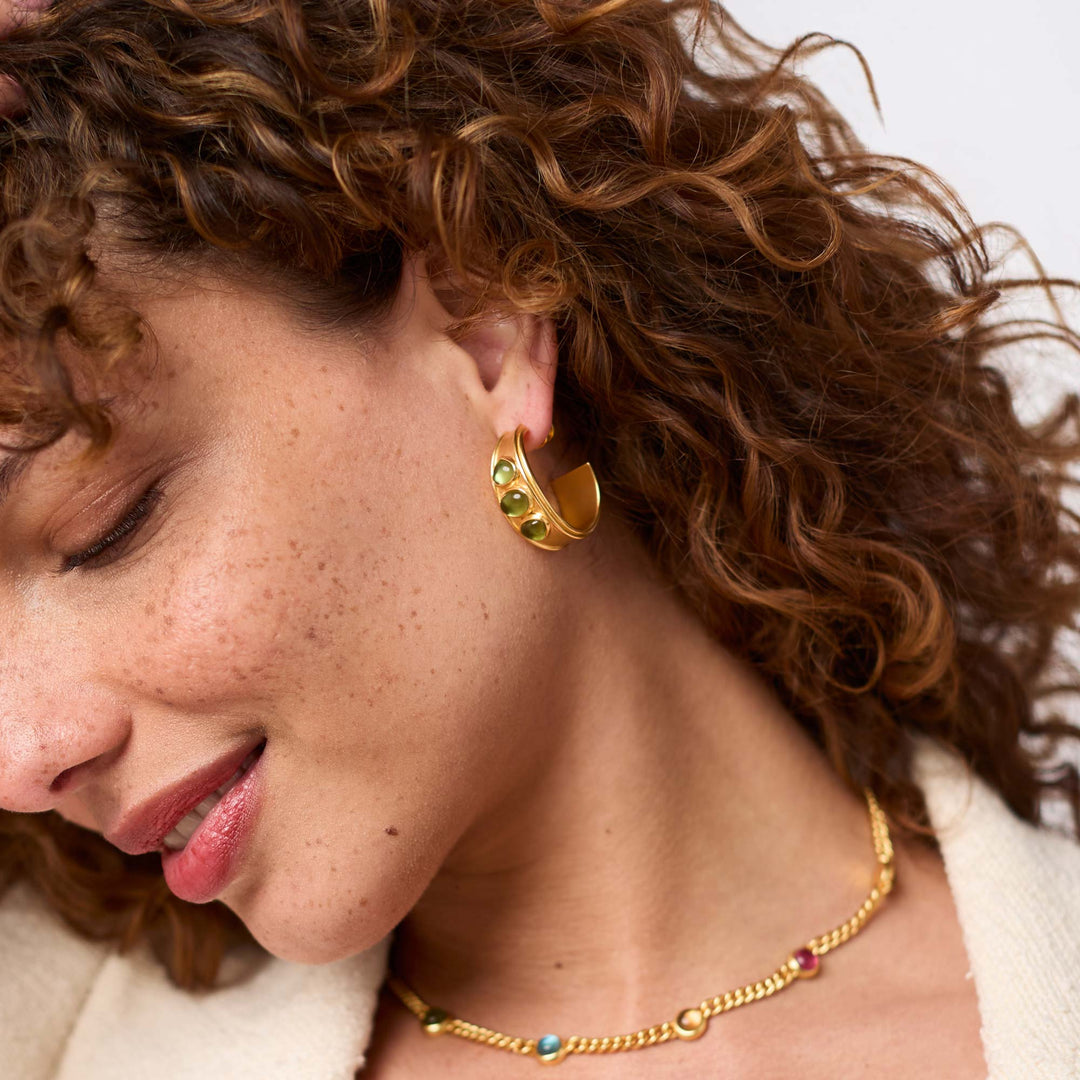 Julie Vos Dolce Stone Hoop Earrings - Gold/Iridescent Palmetto Green/Small