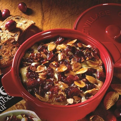 Gourmet du Village Red Ceramic Baker w/Cranberry Almond Brie topping