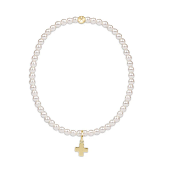 enewton egirl Classic Pearl 3mm Bead Bracelet - Signature Cross Gold Charm