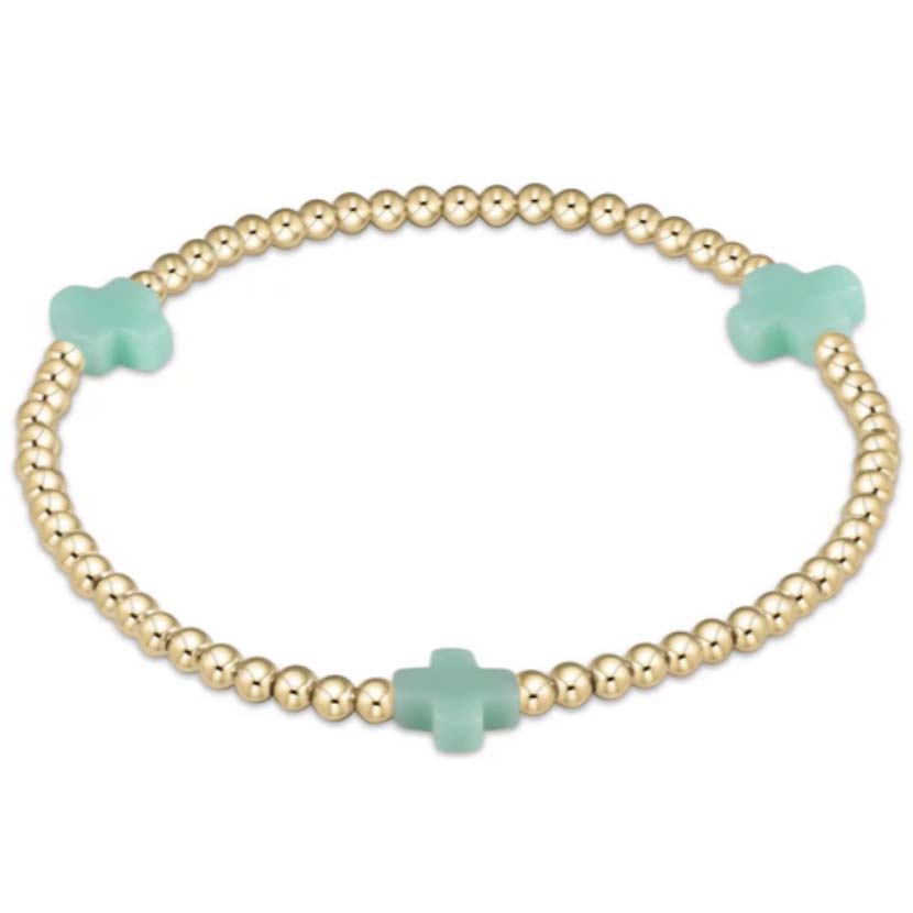 enewton egirl Signature Cross Gold Pattern 3mm Bead Bracelet - Mint