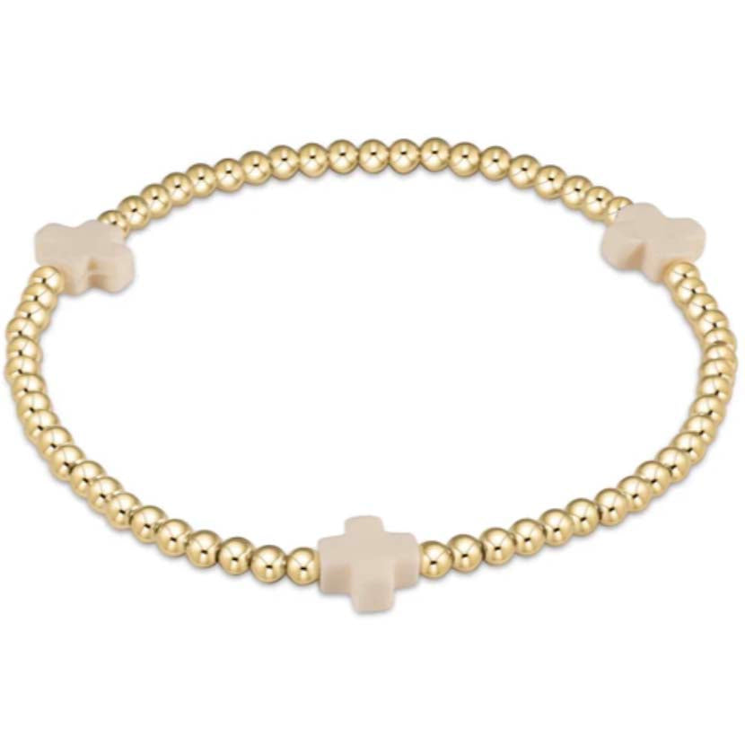 enewton egirl Signature Cross Gold Pattern 3mm Bead Bracelet - Off-White