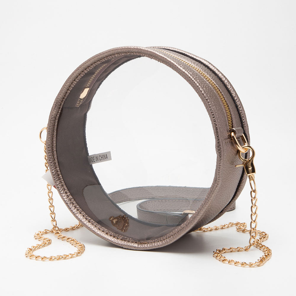 Wona Trading Faux Leather Transparent Round Crossbody Bag - Bronze