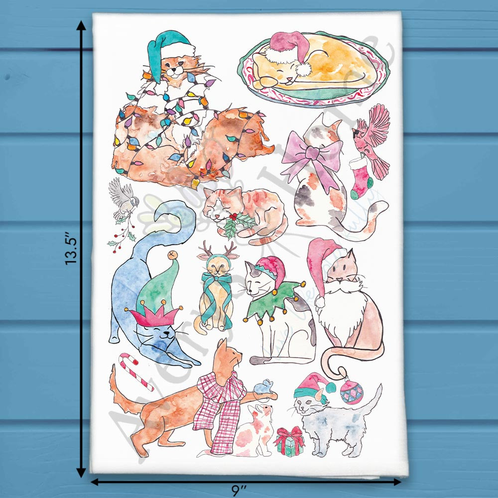 Avery's Home Adorable Cats Christmas Kitchen Décor Tea Towel