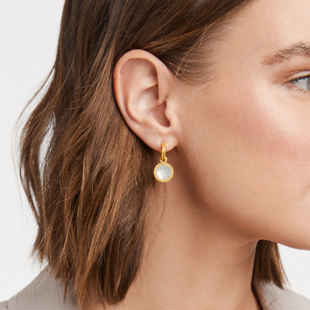 Julie Vos Fleur-de-Lis Hoop & Charm Earrings - Gold/Iridescent Palmetto Green
