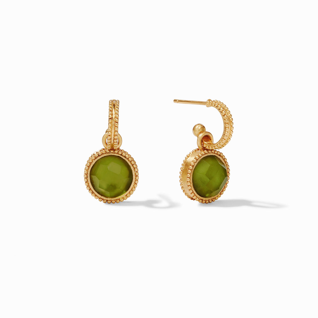 Julie Vos Fleur-de-Lis Hoop & Charm Earrings - Gold/Iridescent Palmetto Green
