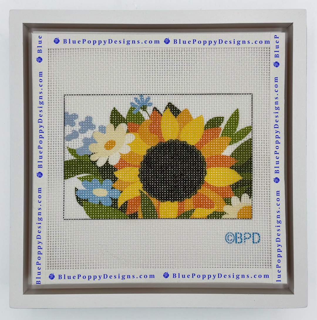 Blue Poppy Sunflower with Daisies and Wildflowers Needlepoint Kit