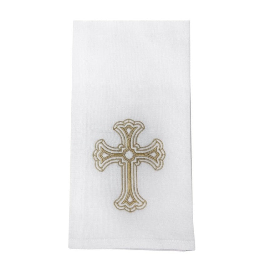 Hanging By A Thread White Towel - Gold Cross