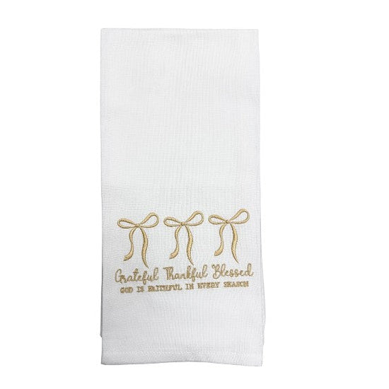 Hanging By A Thread Towel - Grateful Thankful Blessed with Bows
