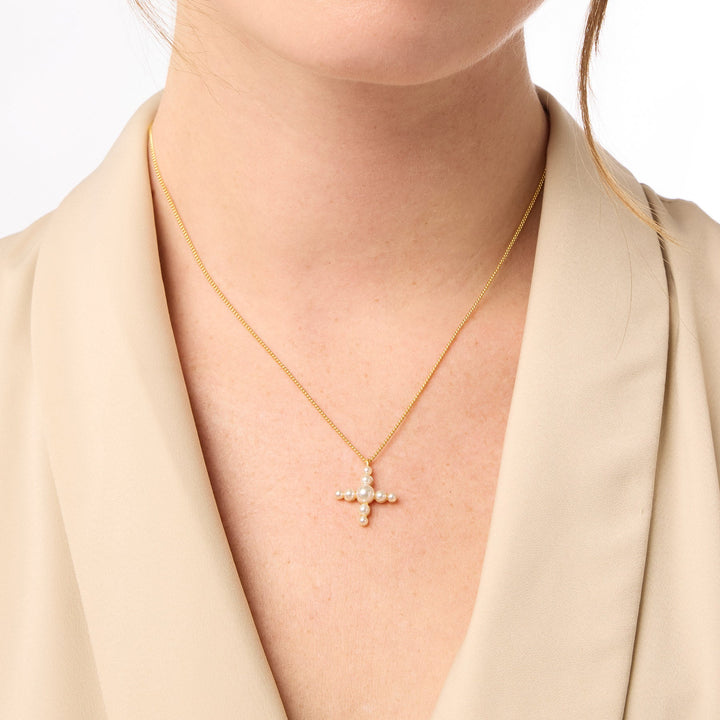 Julie Vos Gumdrop Cross Delicate Necklace - Gold/Powder Blue/OS