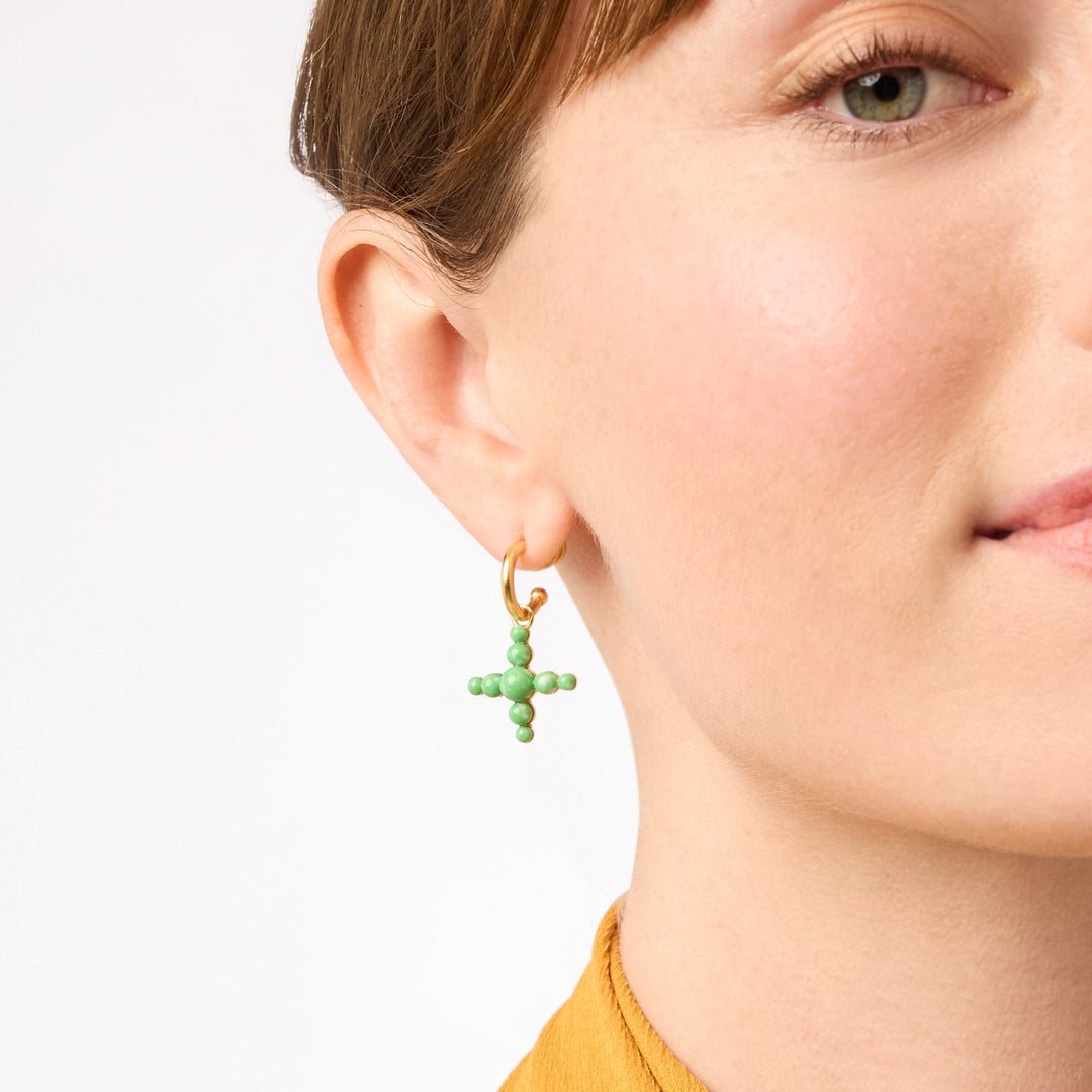 Julie Vos Gumdrop Cross Hoop & Charm Earrings - Gold/Powder Blue