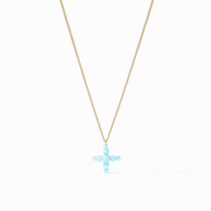 Julie Vos Gumdrop Cross Delicate Necklace - Gold/Powder Blue/OS