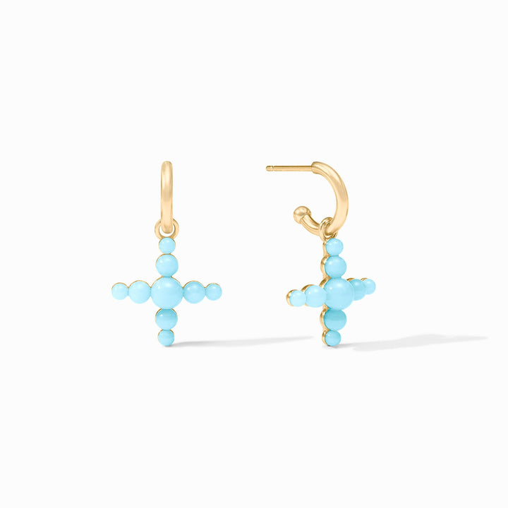 Julie Vos Gumdrop Cross Hoop & Charm Earrings - Gold/Powder Blue