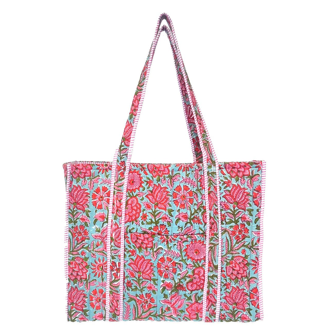 Anju Quilted Tote Bag with Travel Pouch – Pink Carnations