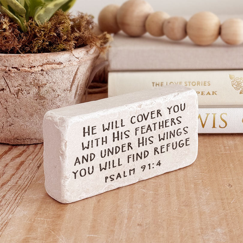 Twelve Stone Art Psalm 91:4 Scripture Stone (4 x 2 x 1")