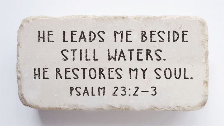 Twelve Stone Art Psalm 23:2-3 Scripture Stone (4 x 2 x 1")