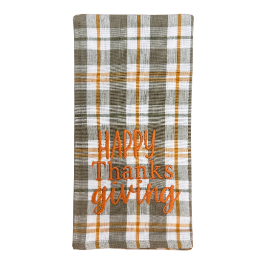 Hanging By A Thread Plaid Towel - Happy Thanks Giving