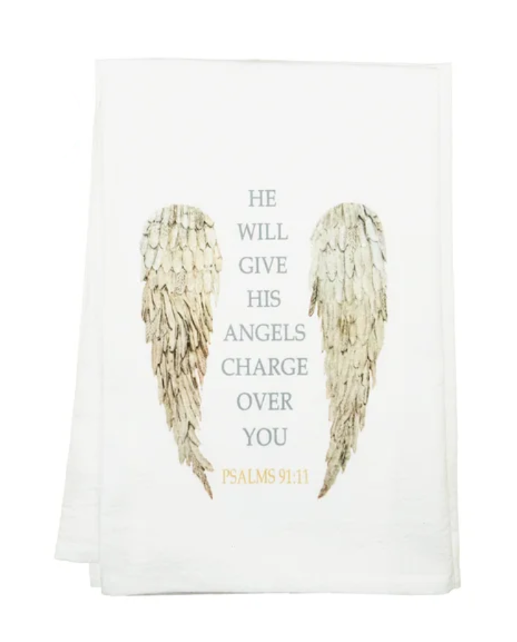 Standing On The Word Tea Towel - Angel Wings Psalms 91:11