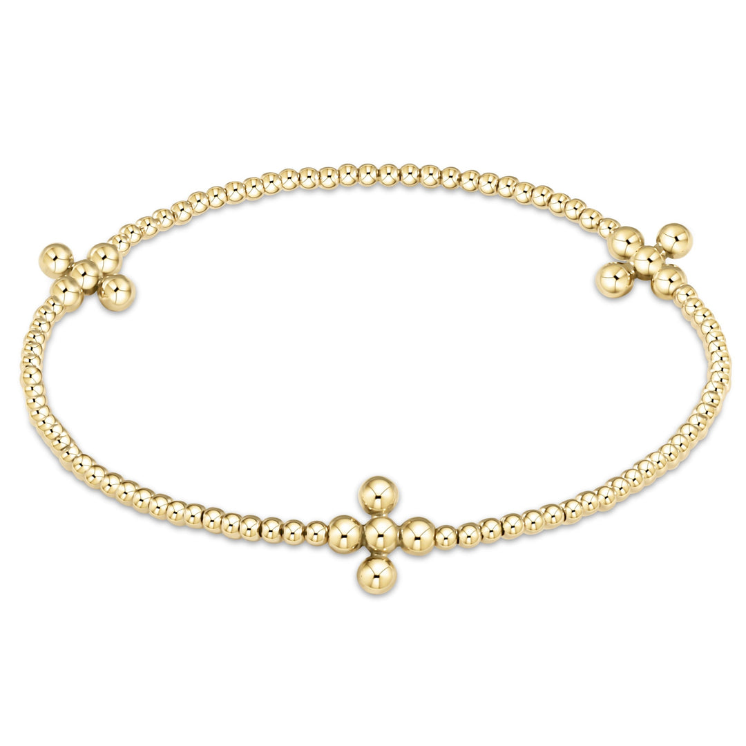 enewton Signature Cross Gold Pattern 2mm Bead Bracelet - Classic Beaded Signature Cross Gold - 3mm Bead Gold