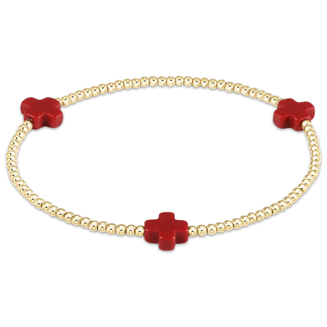 enewton Signature Cross Gold Pattern 2mm Bead Bracelet - Red