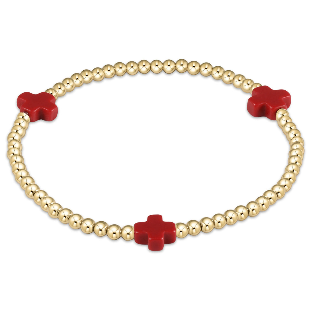 enewton Signature Cross Gold Pattern 3mm Bead Bracelet - Red