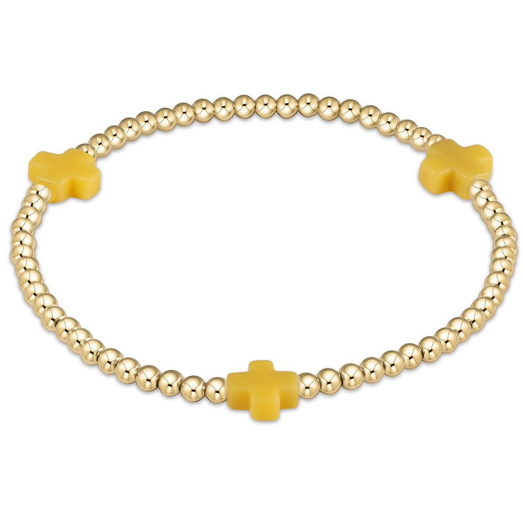 enewton Signature Cross Gold Pattern 3mm Bead Bracelet - Canary