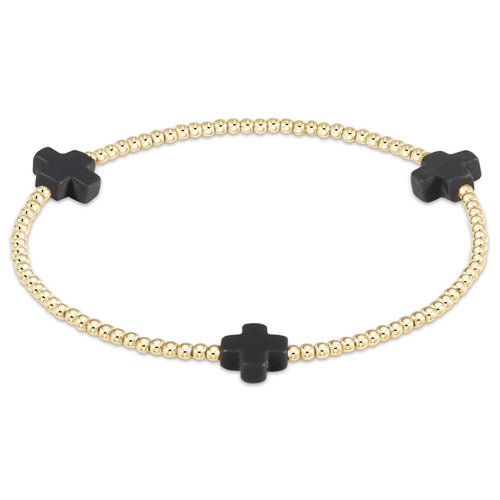 enewton Signature Cross Gold Pattern 2mm Bead Bracelet - Onyx