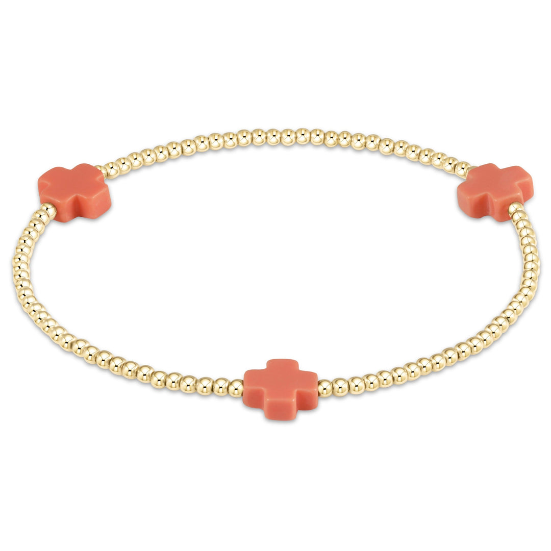 enewton Signature Cross Gold Pattern 2mm Bead Bracelet - Coral