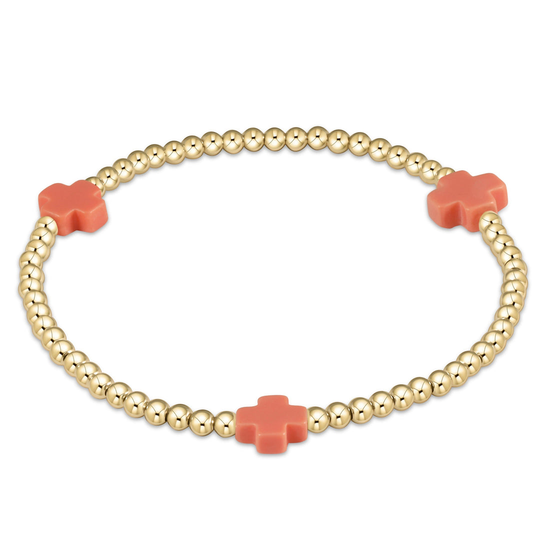 enewton Signature Cross Gold Pattern 3mm Bead Bracelet - Coral