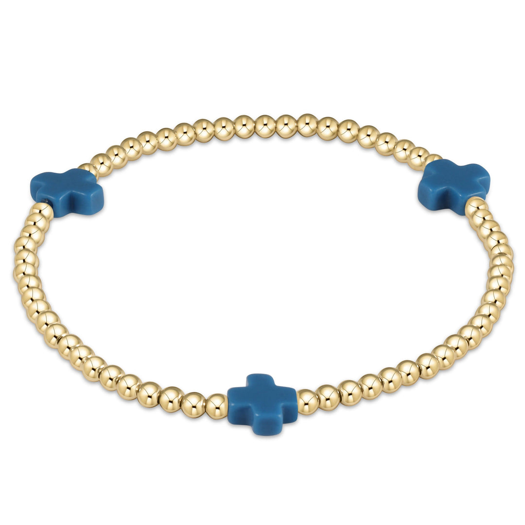 enewton Signature Cross Gold Pattern 3mm Bead Bracelet - Cobalt