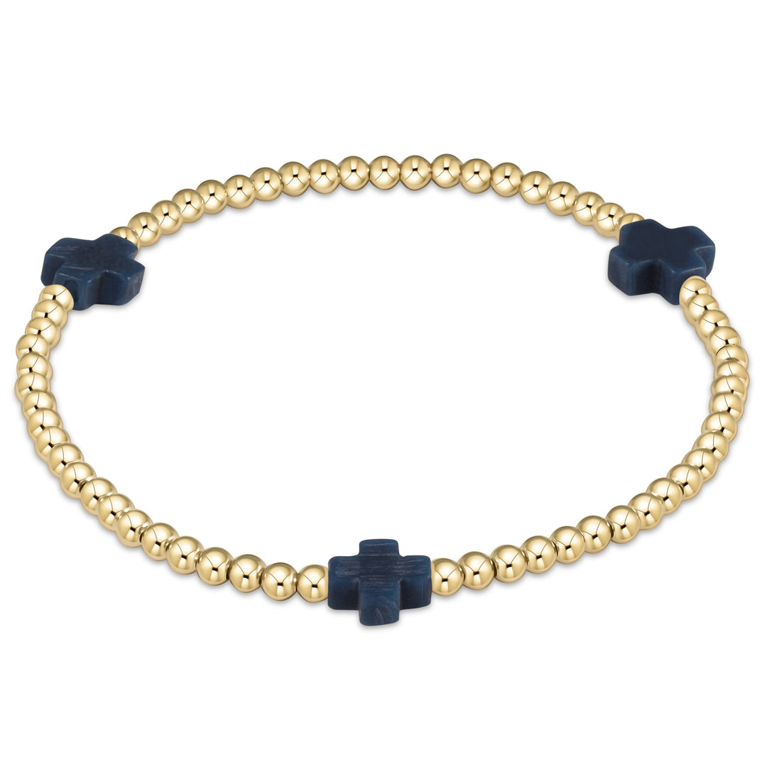 enewton Signature Cross Gold Pattern 3mm Bead Bracelet - Navy