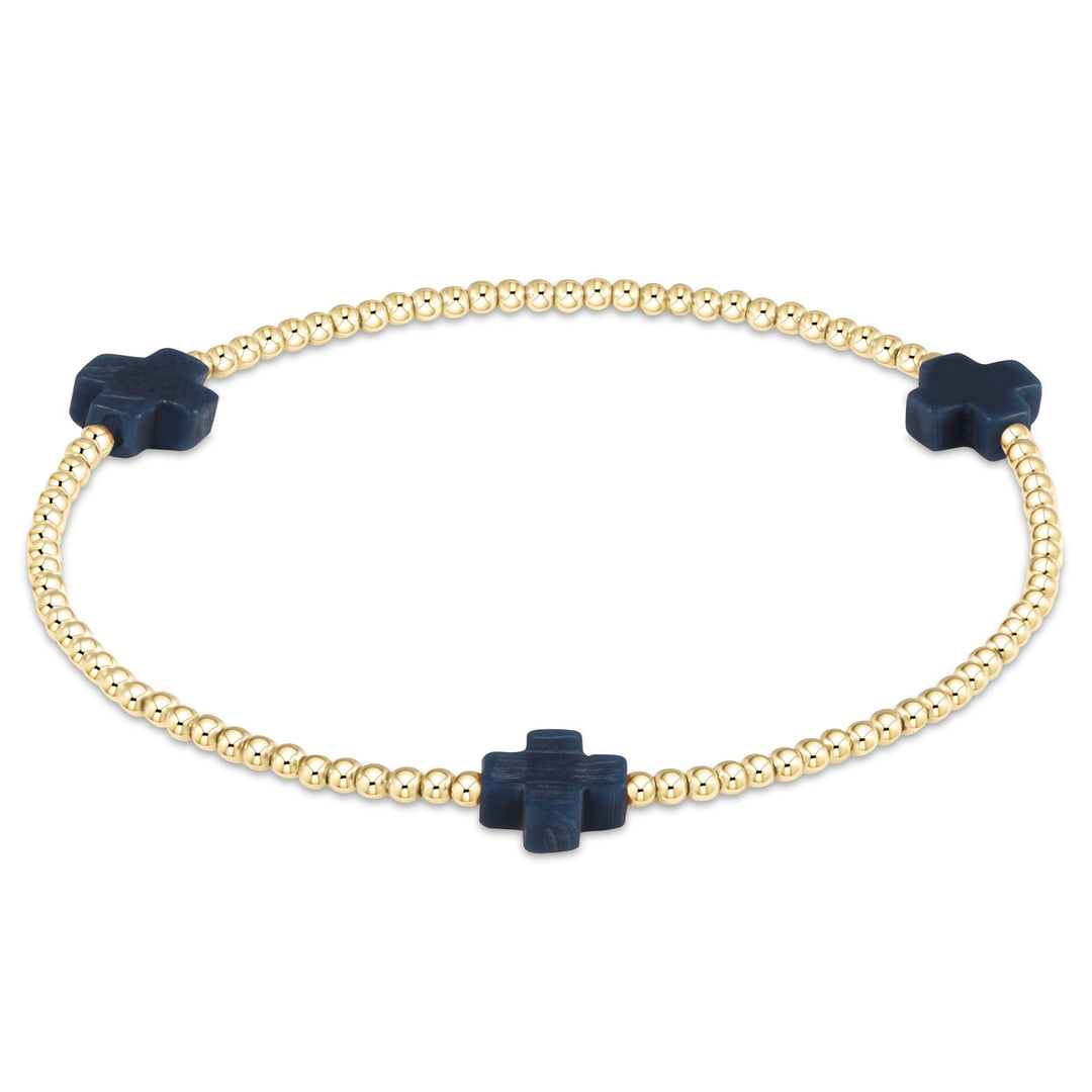 enewton Signature Cross Gold Pattern 2mm Bead Bracelet - Navy