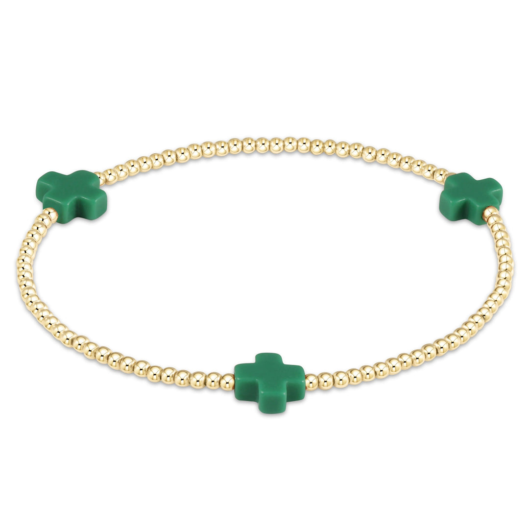 enewton Signature Cross Gold Pattern 2mm Bead Bracelet - Emerald